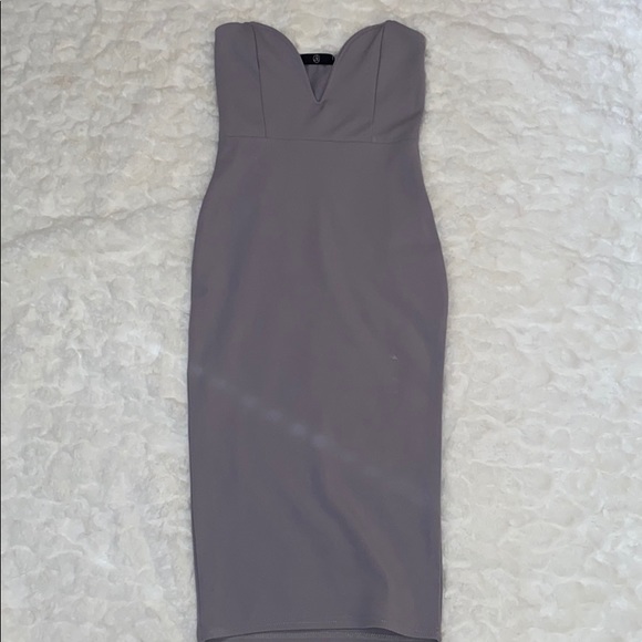 Missguided - Grey Scuba Plunge Bandeau Midi dress - Picture 2 of 3